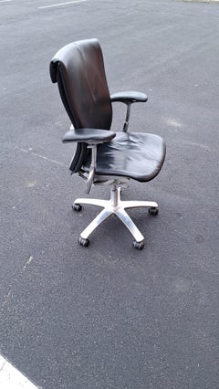 Knoll Aluminum & Black Leather Life Chair