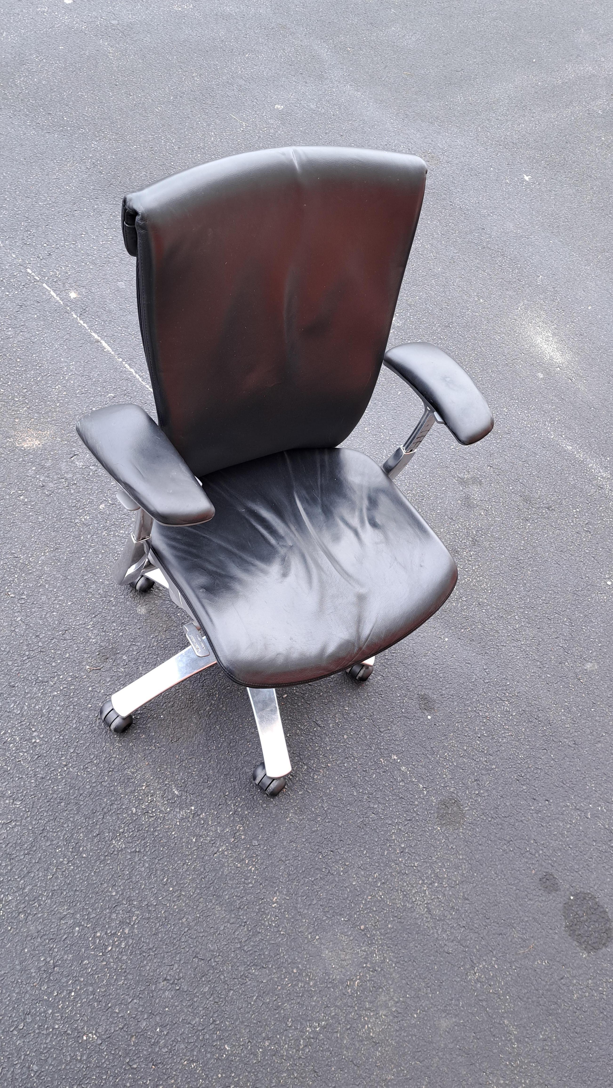 American Knoll Aluminum & Black Leather Life Chair For Sale