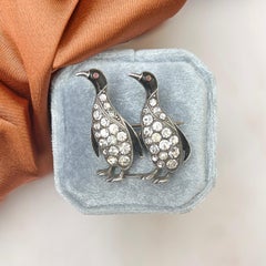 Knoll and Pregizer c.1920 Silver and Paste Vintage Penguins Brooch