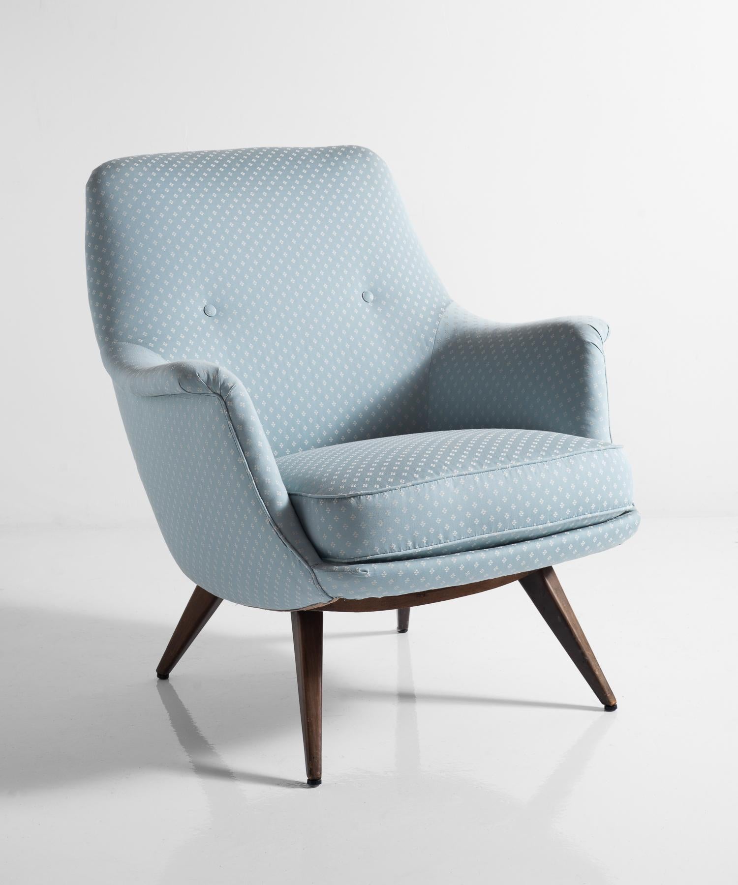 Knoll Armchair by K. Antimott, Germany, circa 1950

Designed by Walter Knoll and newly reupholstered in Blue Cotton Fabric by Titley & Marr.