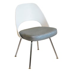 Knoll Armless Saarinen Chair Plastic Back in Beaded Silver Leather