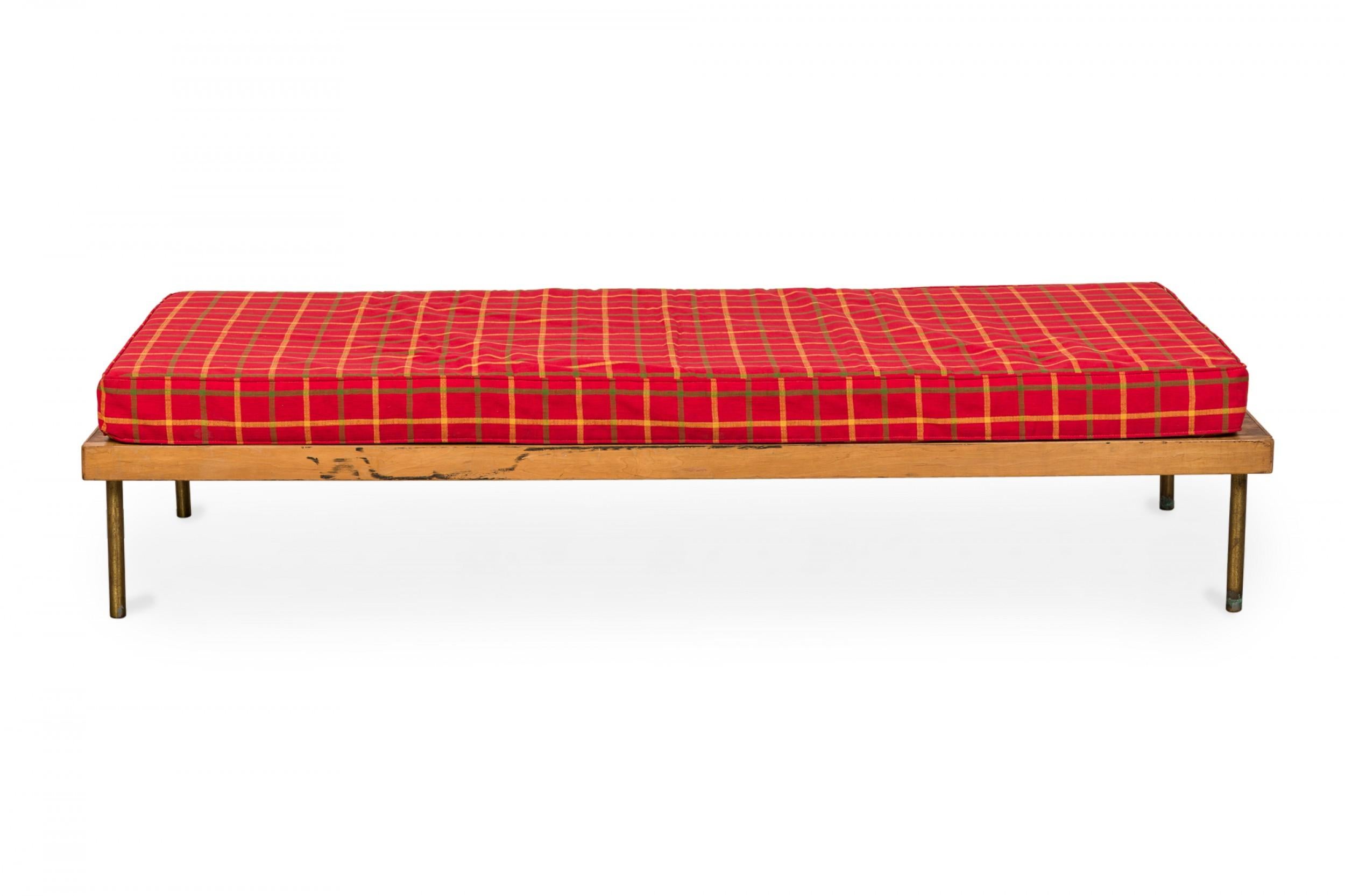Knoll Associates Mid-Century American Red Plaid Upholstered Platform Daybed For Sale 3