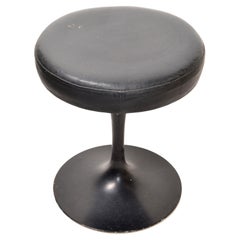 Retro Knoll Associates Tulip Saarinen Stool Original Black Leather Upholstery, 1950