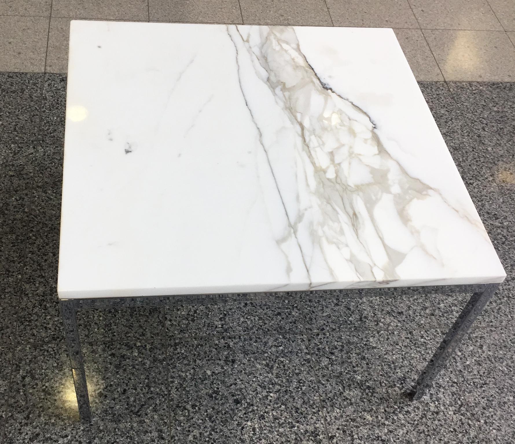 Chrome Knoll-Attributed White Marble-Top Side Table
