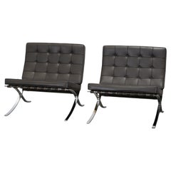 Sedie Knoll Barcelona in pelle nera di Mies van der Rohe, set di due sedie