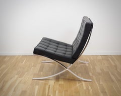 Knoll Barcelona Chair, Ludwig Mies van der Rohe, Black Leather, Chrome Frame