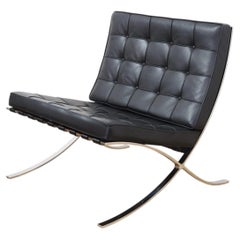 Knoll Barcelona Chair, Ludwig Mies van der Rohe, Black Leather, Chrome Frame
