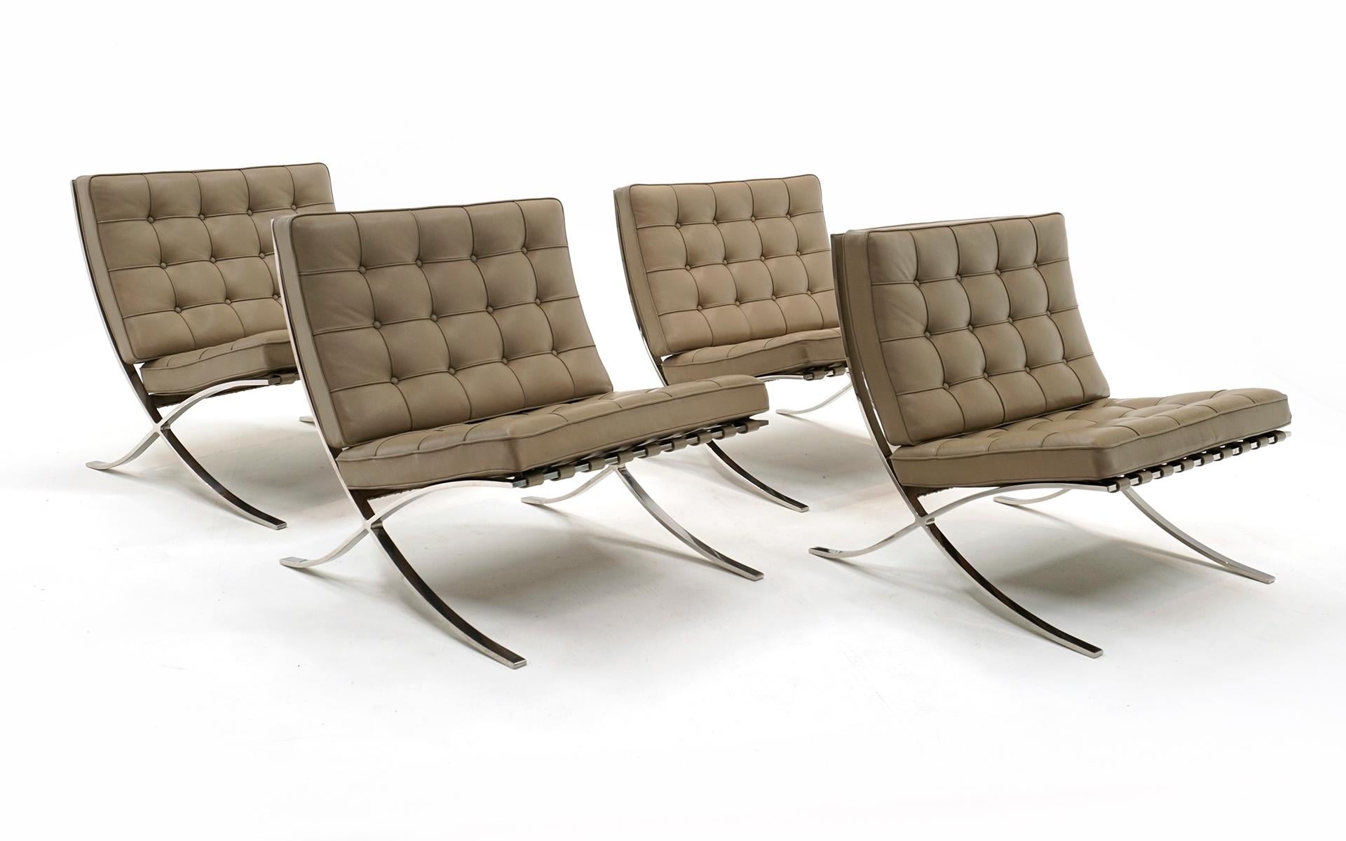 Bauhaus Knoll Barcelona Chairs by Ludwig Mies van der Rohe, Leather, Stainless Steel For Sale
