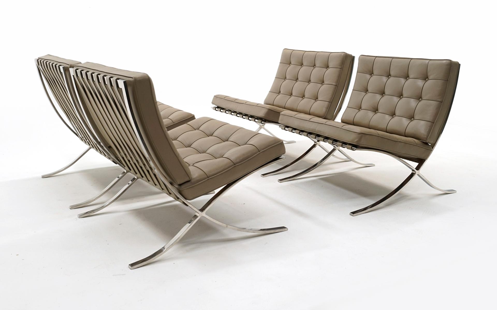 American Knoll Barcelona Chairs by Ludwig Mies van der Rohe, Leather, Stainless Steel For Sale