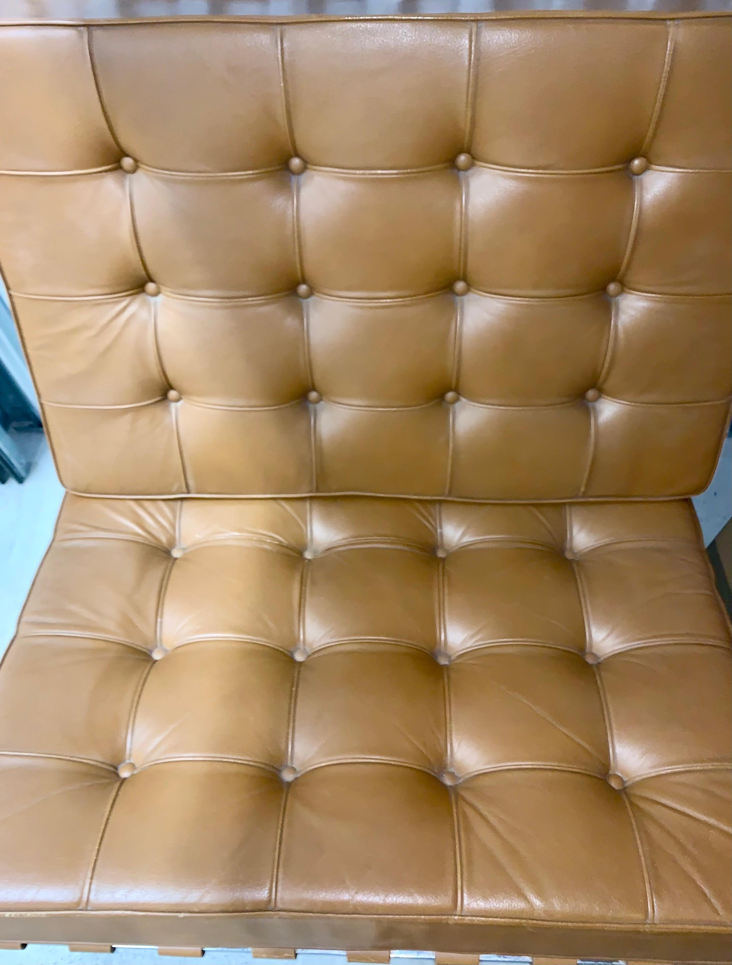 Knoll Barcelona Chestnut Lounge Chair & Ottoman Set of 3 Mies van der Rohe 1960s 7
