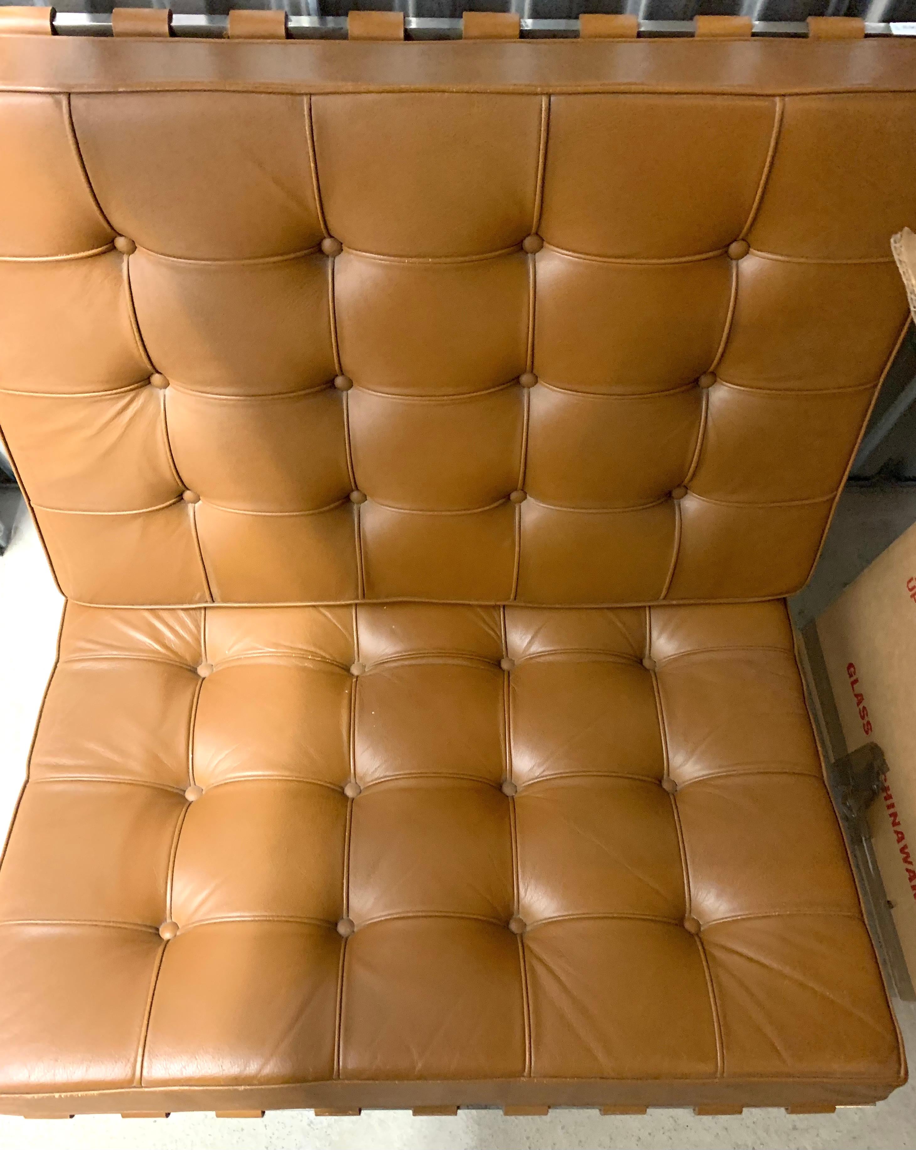 Knoll Barcelona Chestnut Lounge Chair & Ottoman Set of 3 Mies van der Rohe 1960s 8