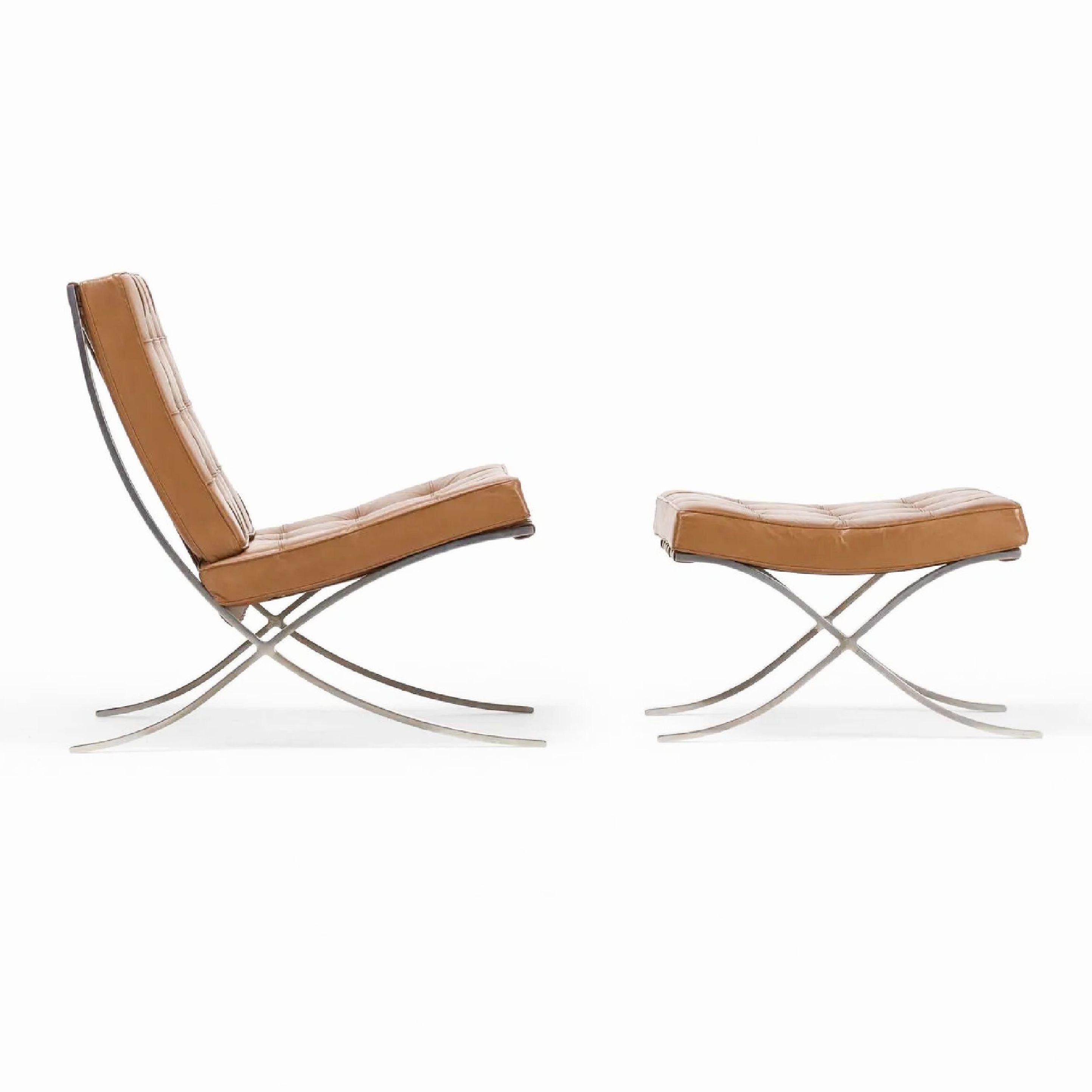 Knoll Barcelona Chestnut Lounge Chair & Ottoman Set of 3 Mies van der Rohe 1960s In Good Condition In Brooklyn, NY