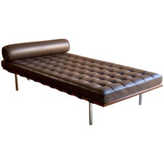 Knoll Barcelona Couch Daybed Leather Mies Van Der Rohe Signed, circa 1996