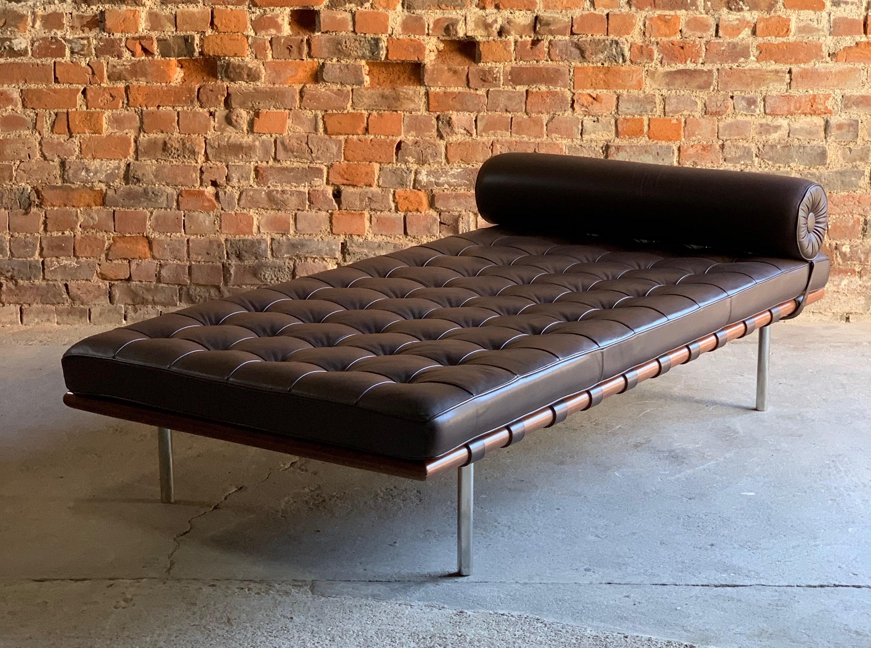 Mid-Century Modern Knoll Barcelona Couch Daybed Leather Mies Van Der Rohe Signed, circa 1996