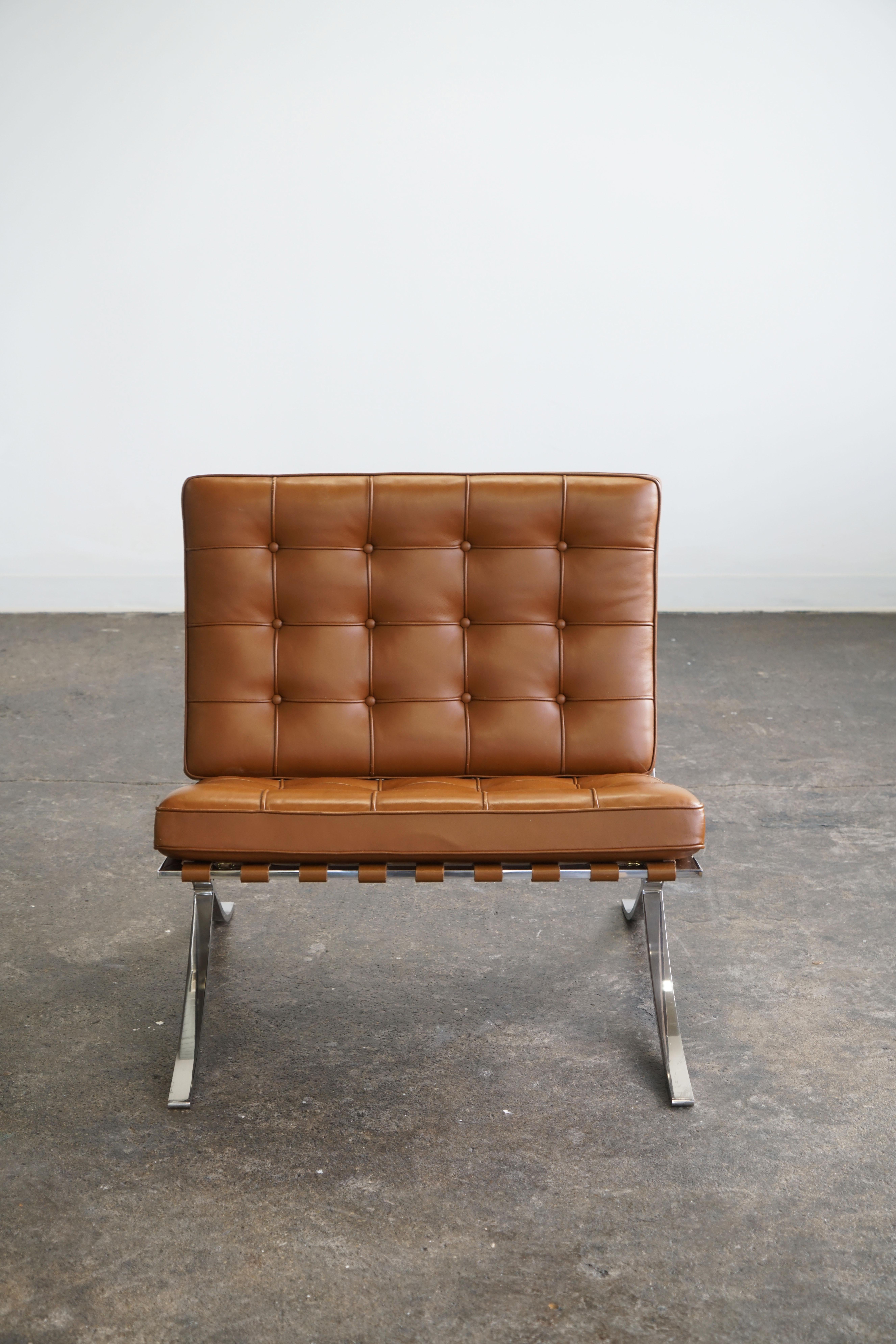 Mid-Century moderno Knoll Barcelona Lounge Chair di Mies van der Rohe, pelle marrone