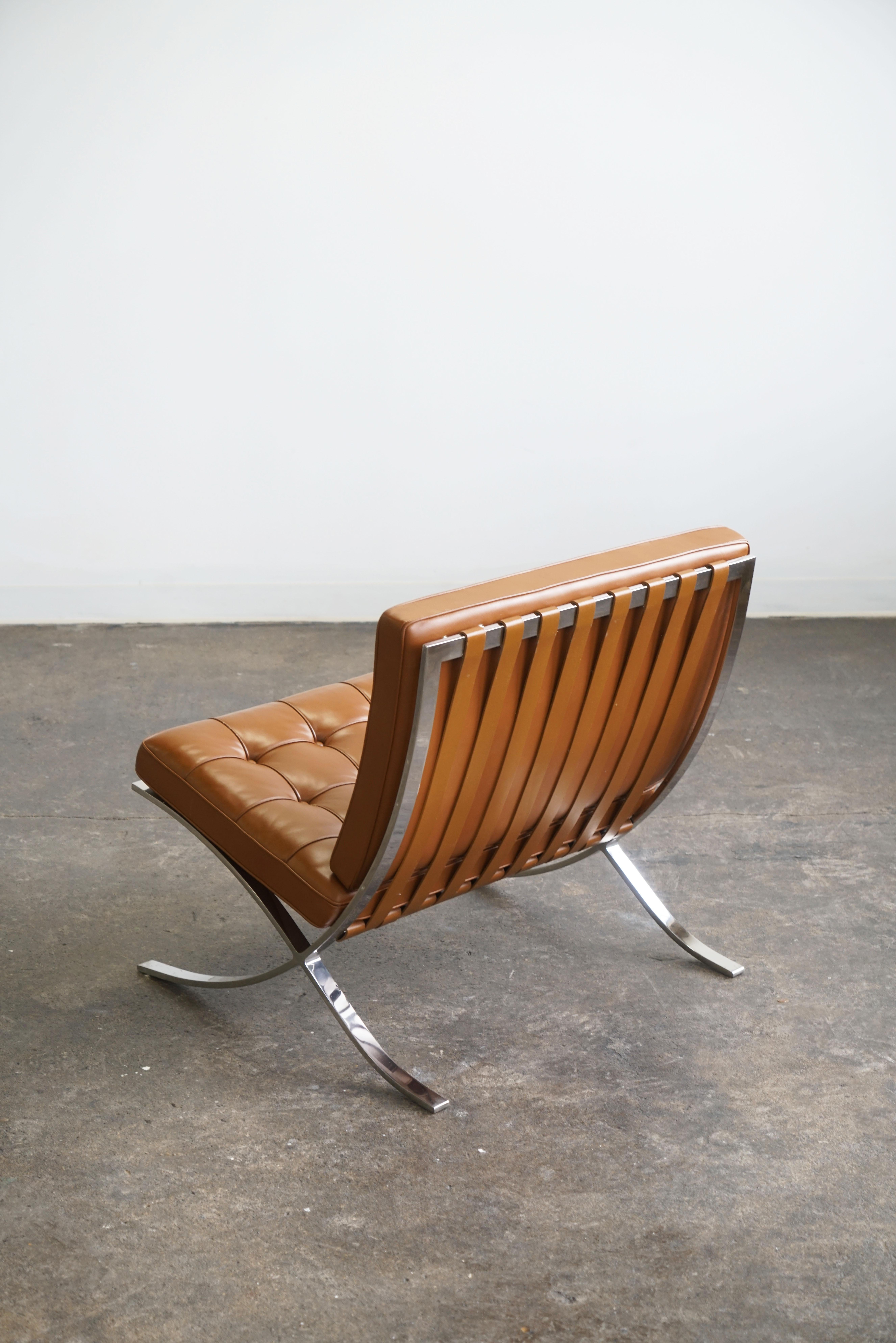 Acciaio inossidabile Knoll Barcelona Lounge Chair di Mies van der Rohe, pelle marrone