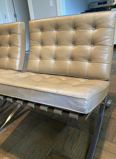 Knoll Barcelona Lounge Chair, Camel, Stainless Steel, Mies van der Rohe, 1980s