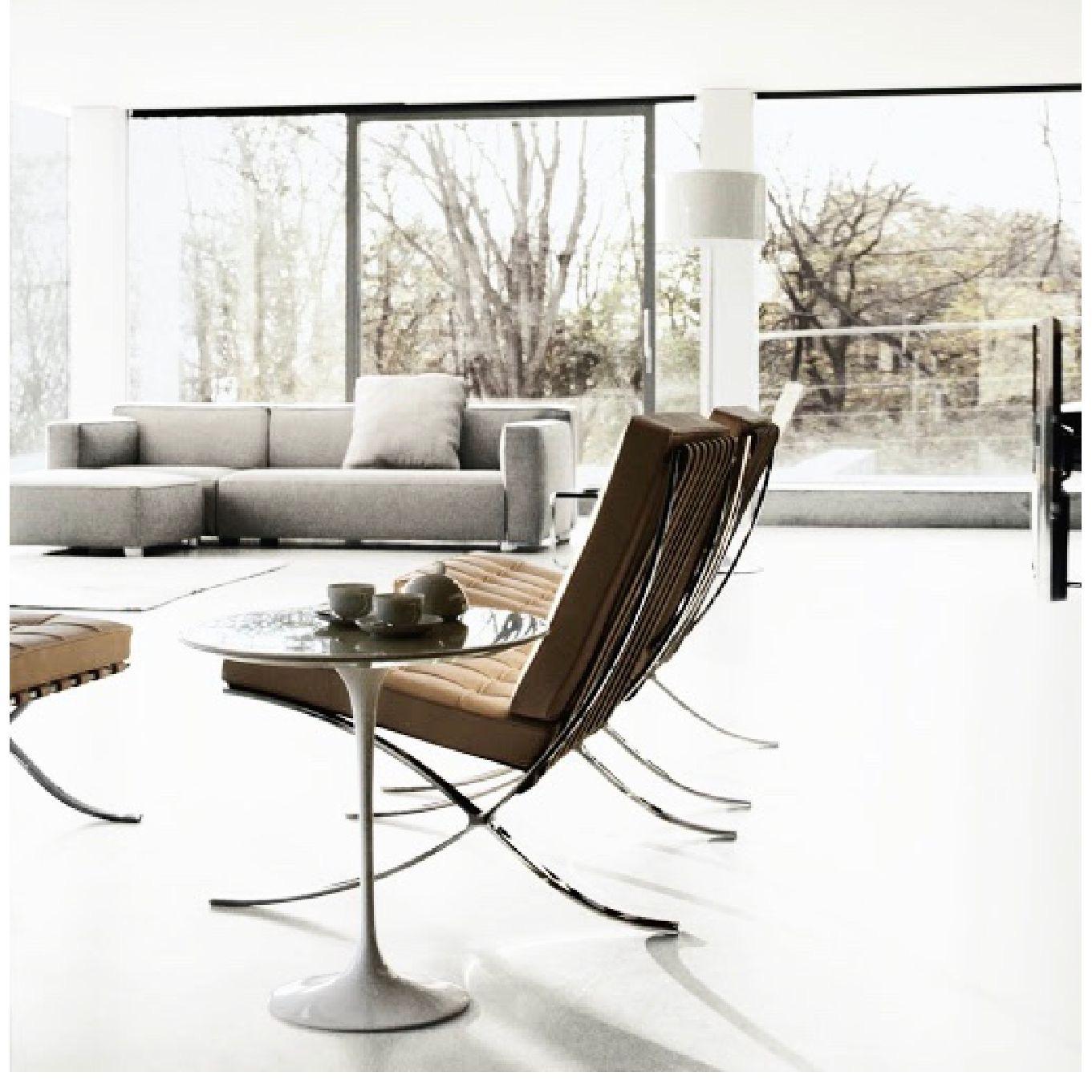 Knoll Barcelona Lounge Chair, Camel, Stainless Steel, Mies van der Rohe, 1980s In Fair Condition In Brooklyn, NY