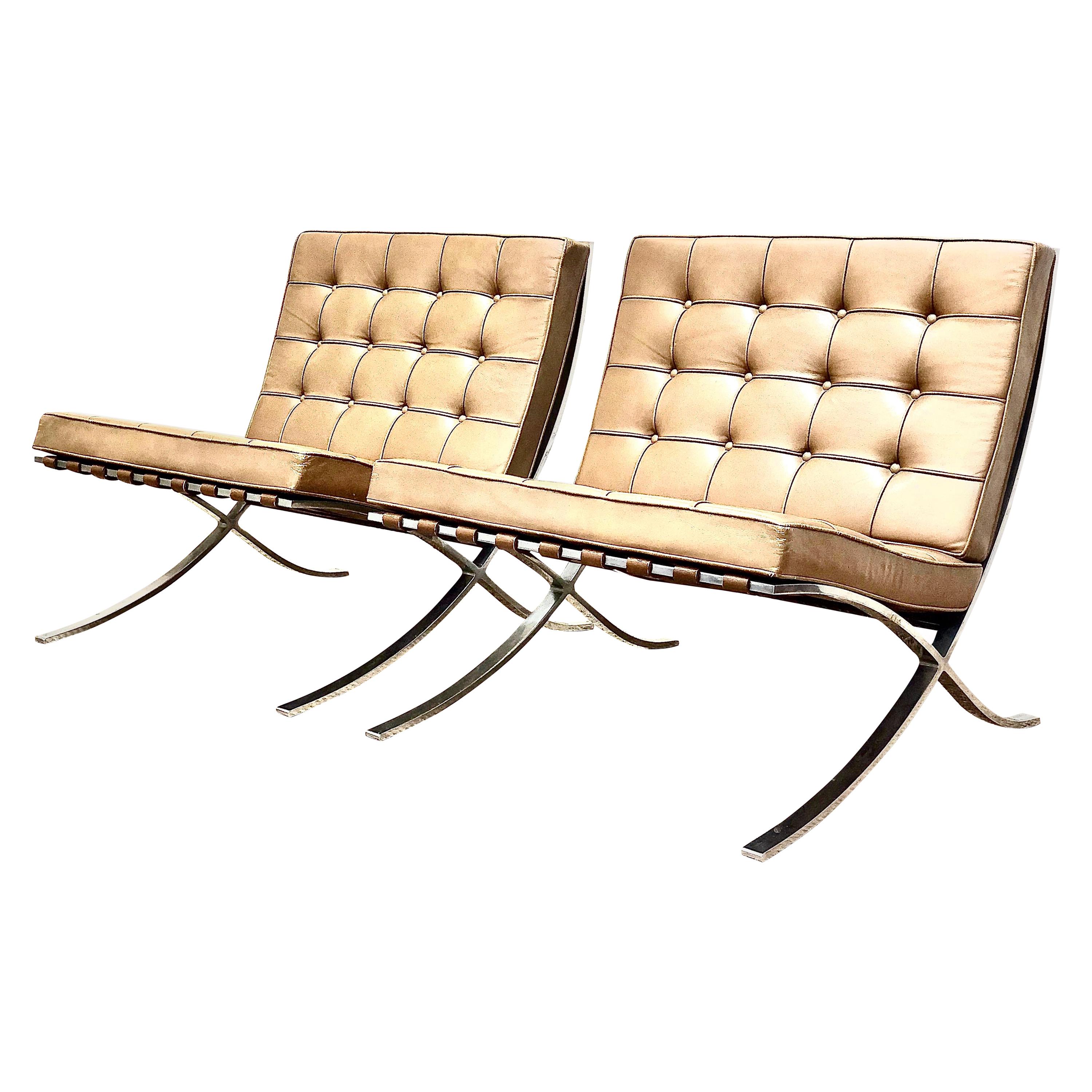 Knoll Barcelona Lounge Chair, Camel, Stainless Steel, Mies van der Rohe, 1980s