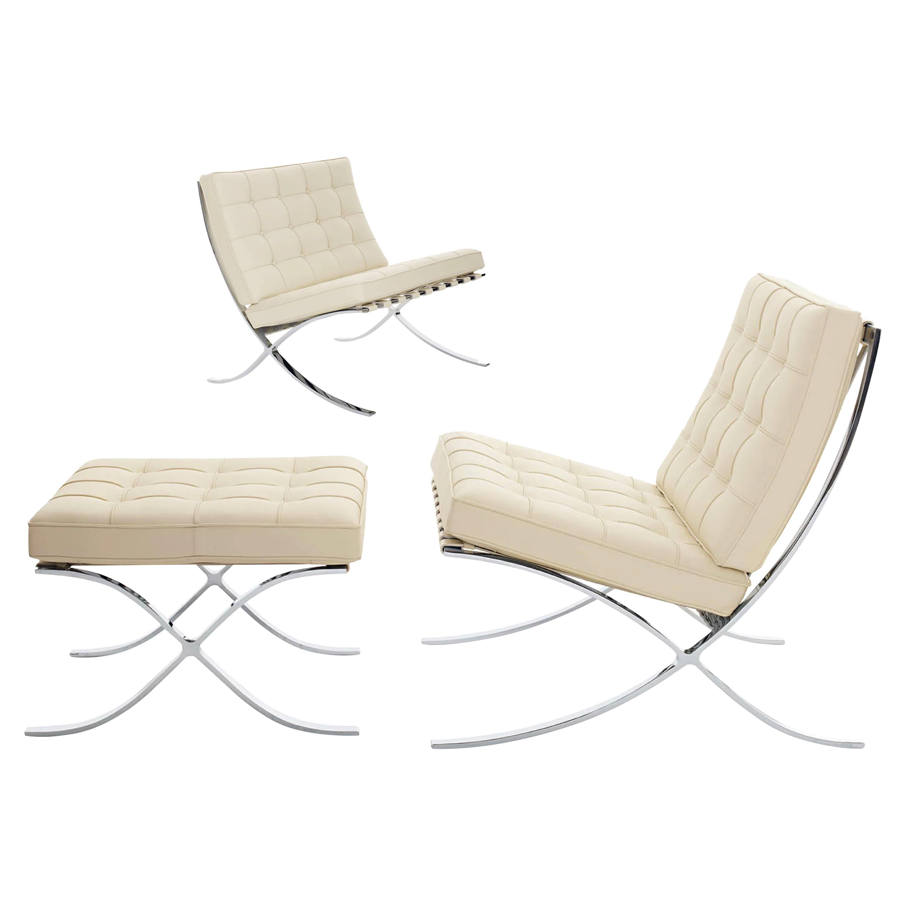 Knoll Barcelona Lounge Chair, Ivory Leather, Mies van der Rohe