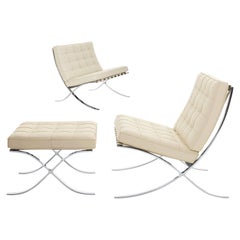 Vintage Knoll Barcelona Lounge Chair, Ivory Leather, Mies van der Rohe