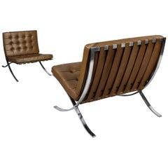 Knoll Barcelona Lounge Chair, Chestnut, Stainless Steel, Mies van der Rohe, 1961