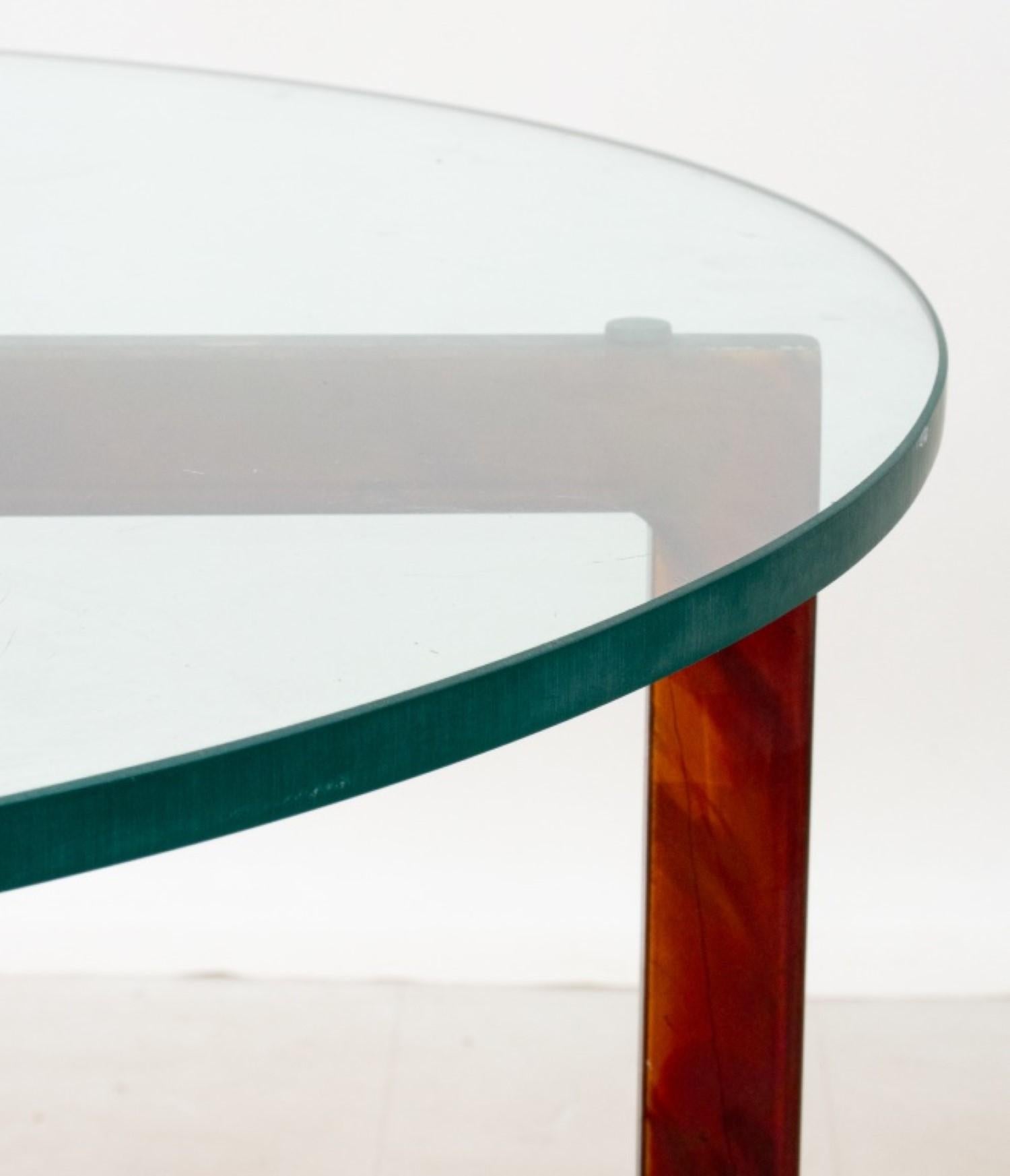 20th Century Knoll Barcelona Style Glass Top Side Table For Sale