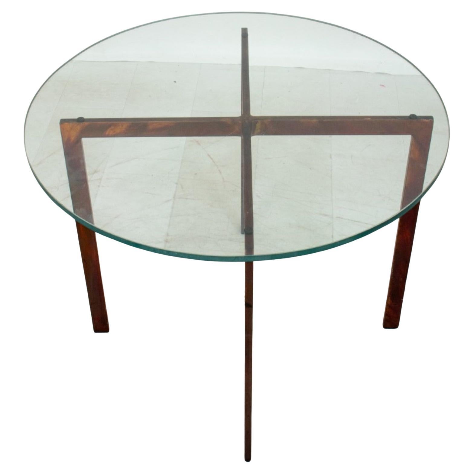Knoll Barcelona Style Glass Top Side Table For Sale