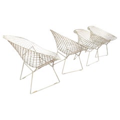 Knoll Bertoia Diamond Chairs, White, Set of Four, Welded / Coated version