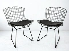 Knoll Bertoia Side Chair, With Black Leather Pads, Black Pair