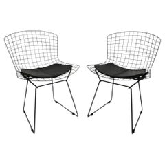 Knoll Bertoia Side Chair, With Black Leather Pads, Black Pair