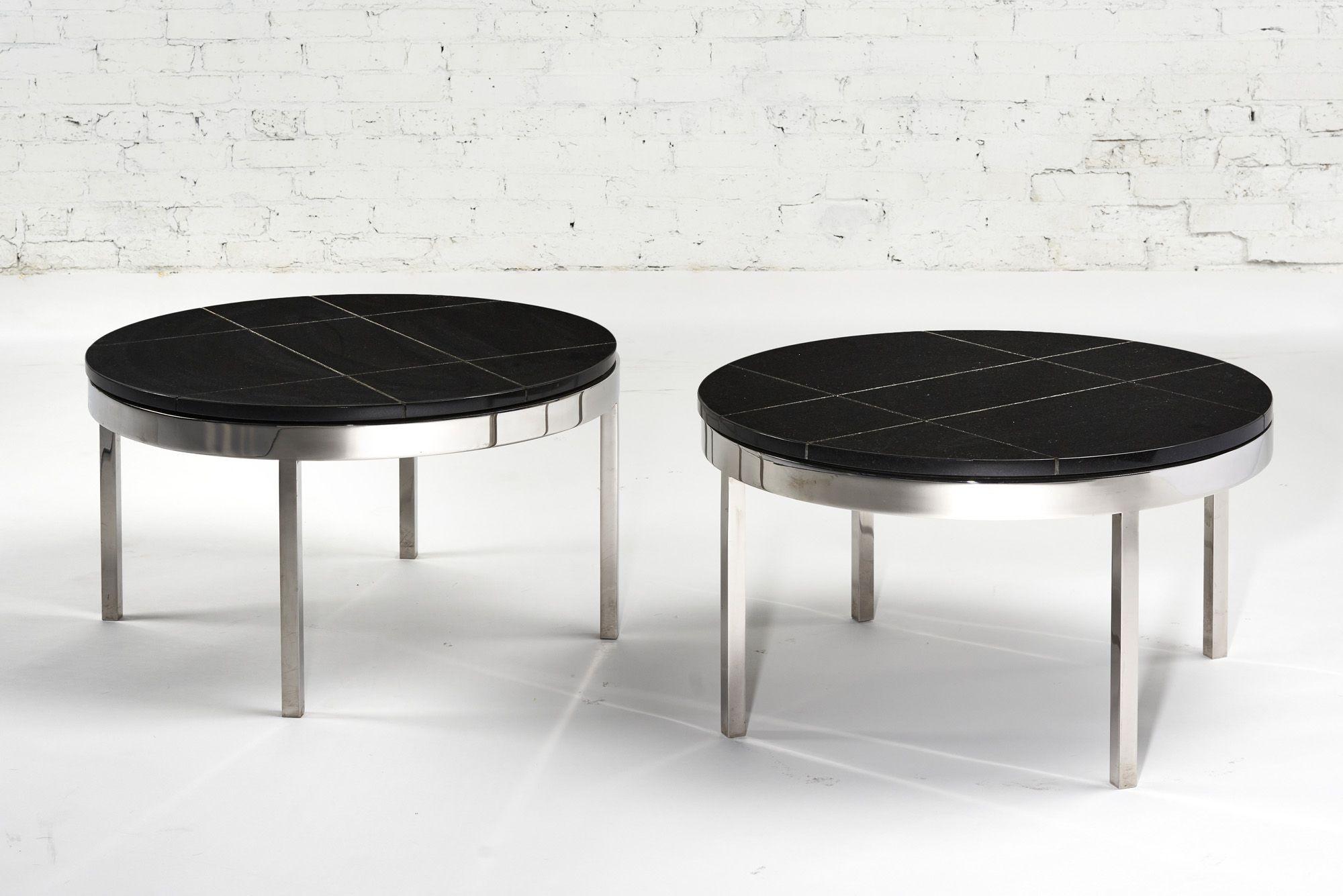 Post-Modern Knoll Black Granite and Stainless Steel Side/End Tables, 1980 For Sale