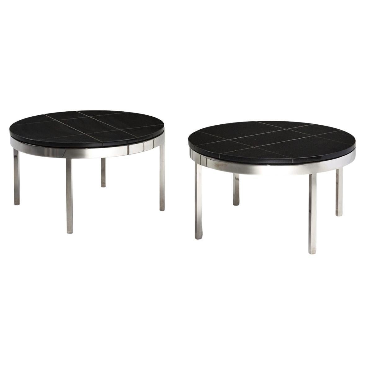 Tables d'appoint/d'appoint Knoll en granit noir et acier inoxydable, 1980