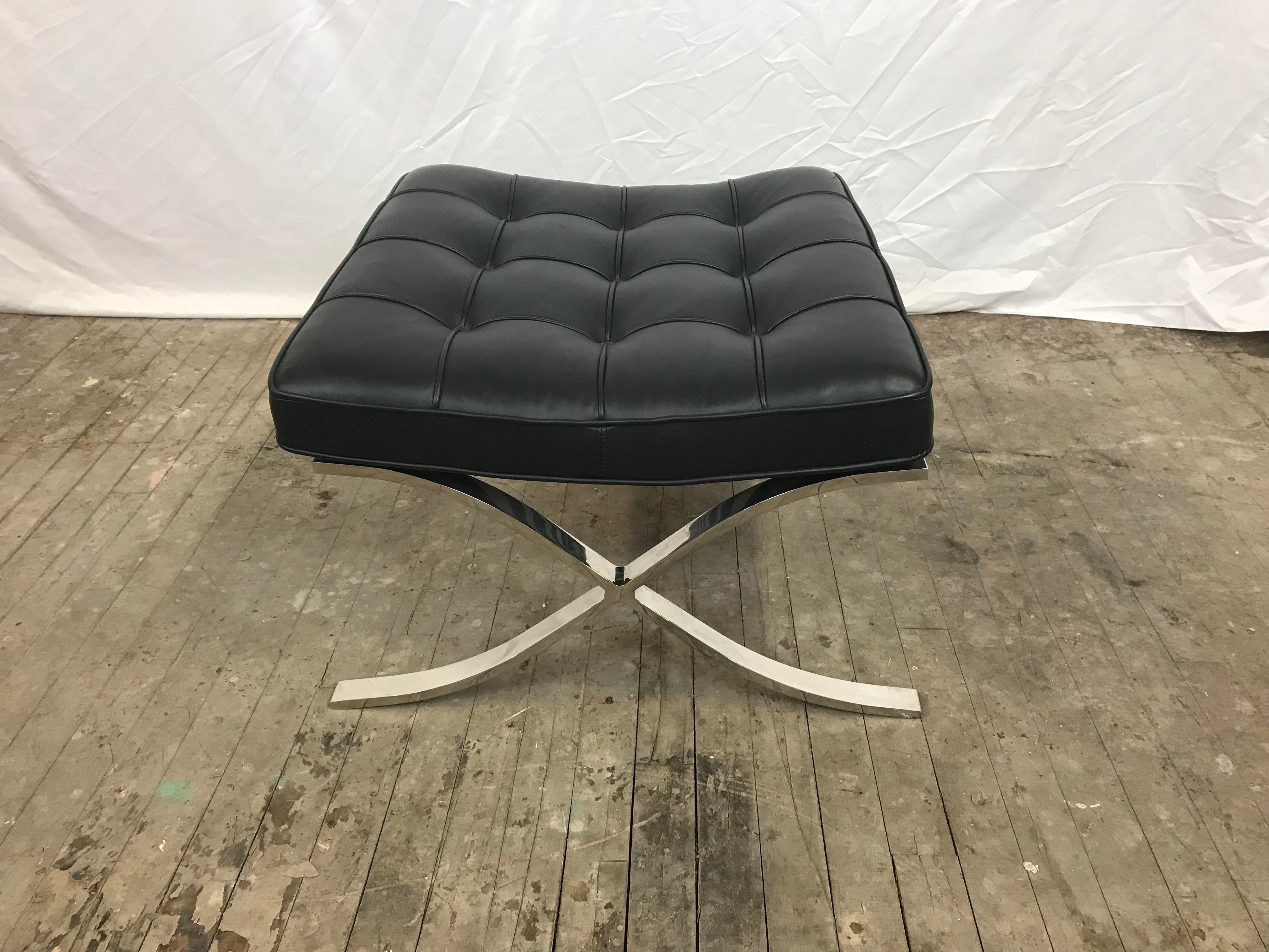 Late 20th Century Knoll Black Leather Barcelona Chair and Ottoman