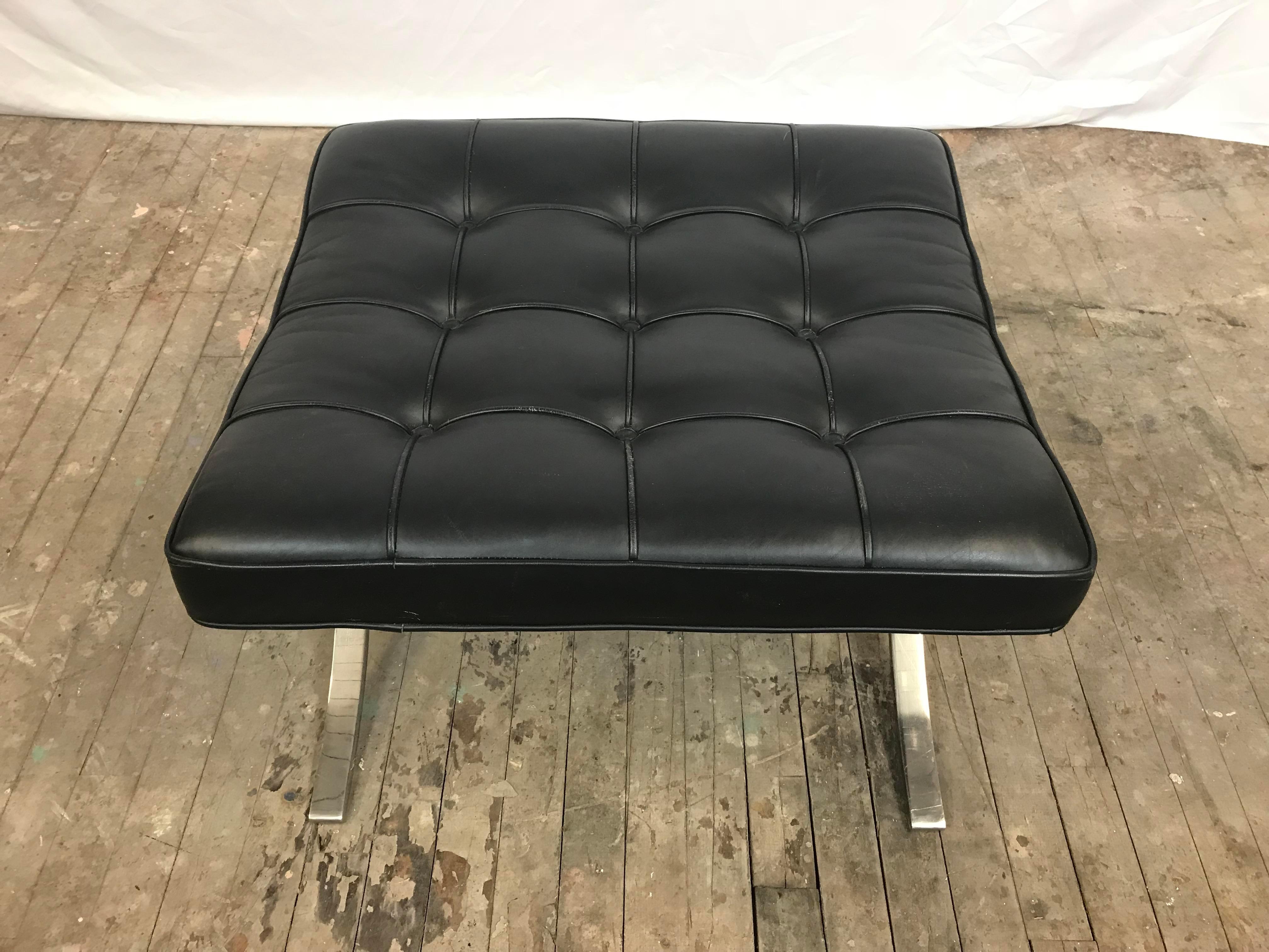 Knoll Black Leather Barcelona Chair and Ottoman 1
