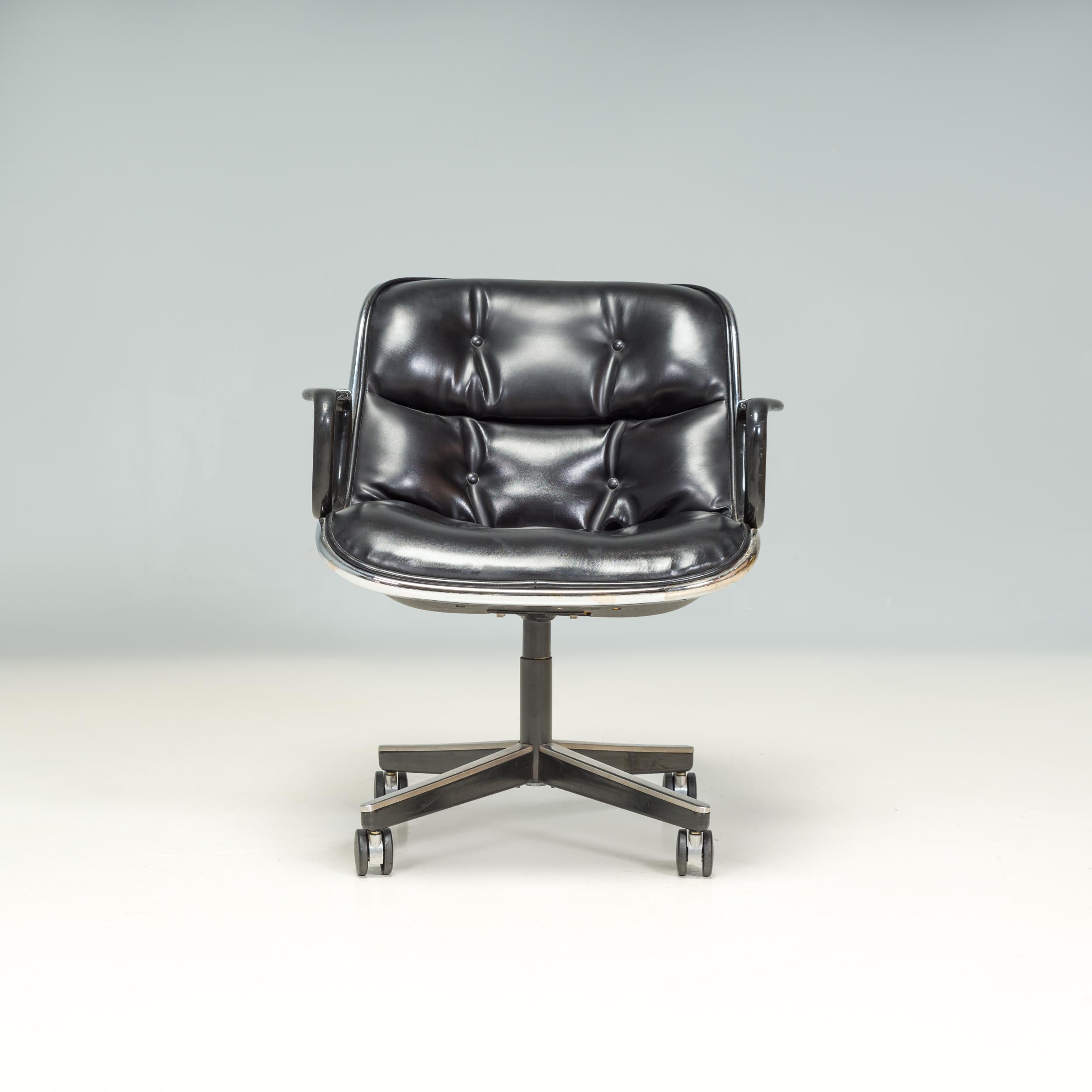 Italian Knoll Black Leather Pollock Executive Office Chair, 1960's