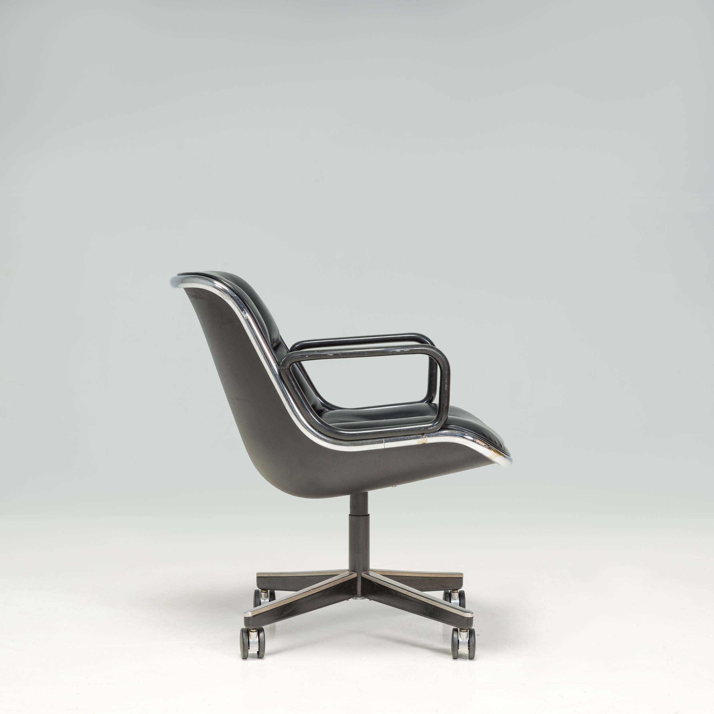 Knoll Black Leather Pollock Executive Office Chair, 1960's In Fair Condition In London, GB