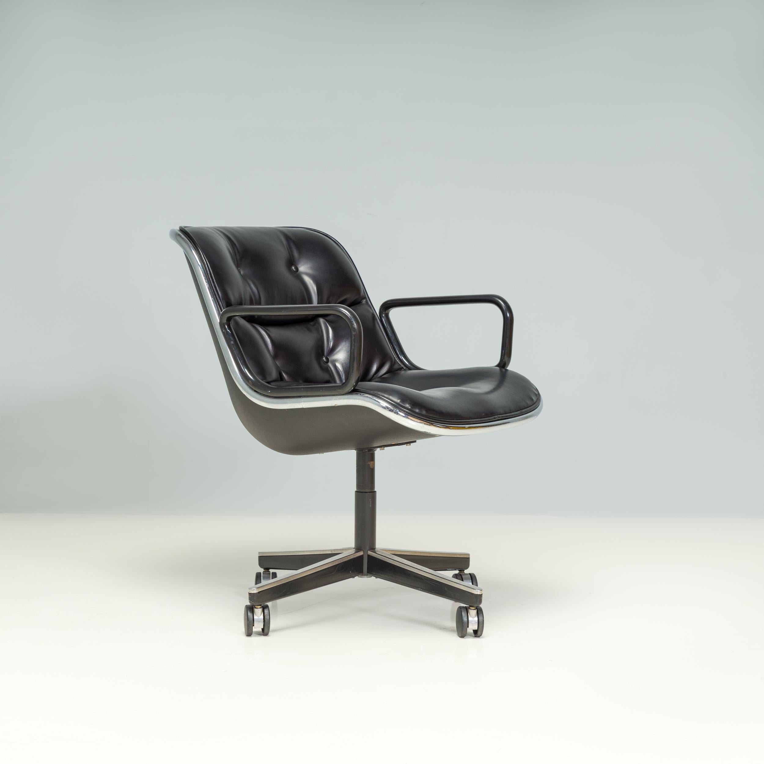 Originally designed by Charles Pollock in 1963, the Pollock executive chair has since become an iconic piece of mid century design and is still produced by Knoll today.

Constructed from a hard outer shell in black polypropylene, the chair features
