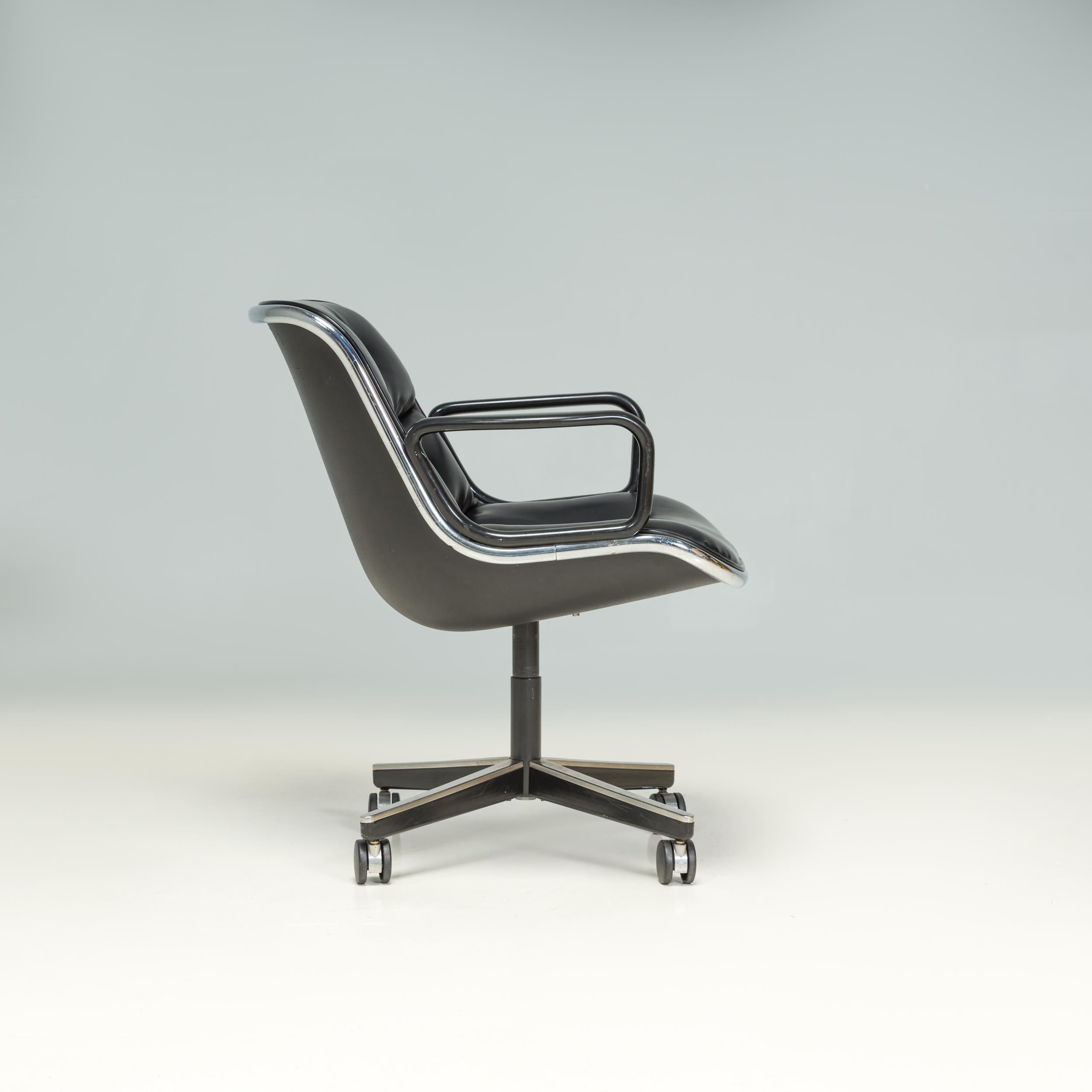 Italian Mid Century Knoll Black Leather Pollock Executive Office Chair, 1960's