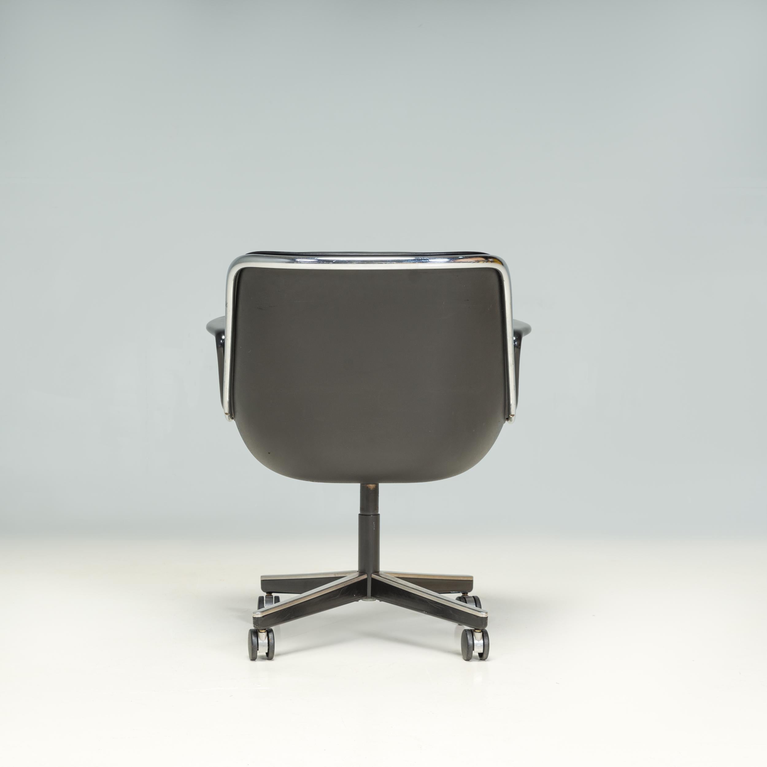 Mid Century Knoll Black Leather Pollock Executive Office Chair, 1960's In Good Condition In London, GB