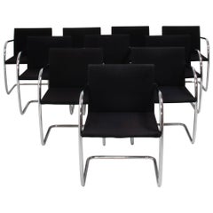 Knoll Brno Black Fabric Tubular Dining Chairs, Set of 10