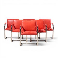 Knoll Brno Flat Bar Mid Century Chrome Dining Chairs - Set of 6