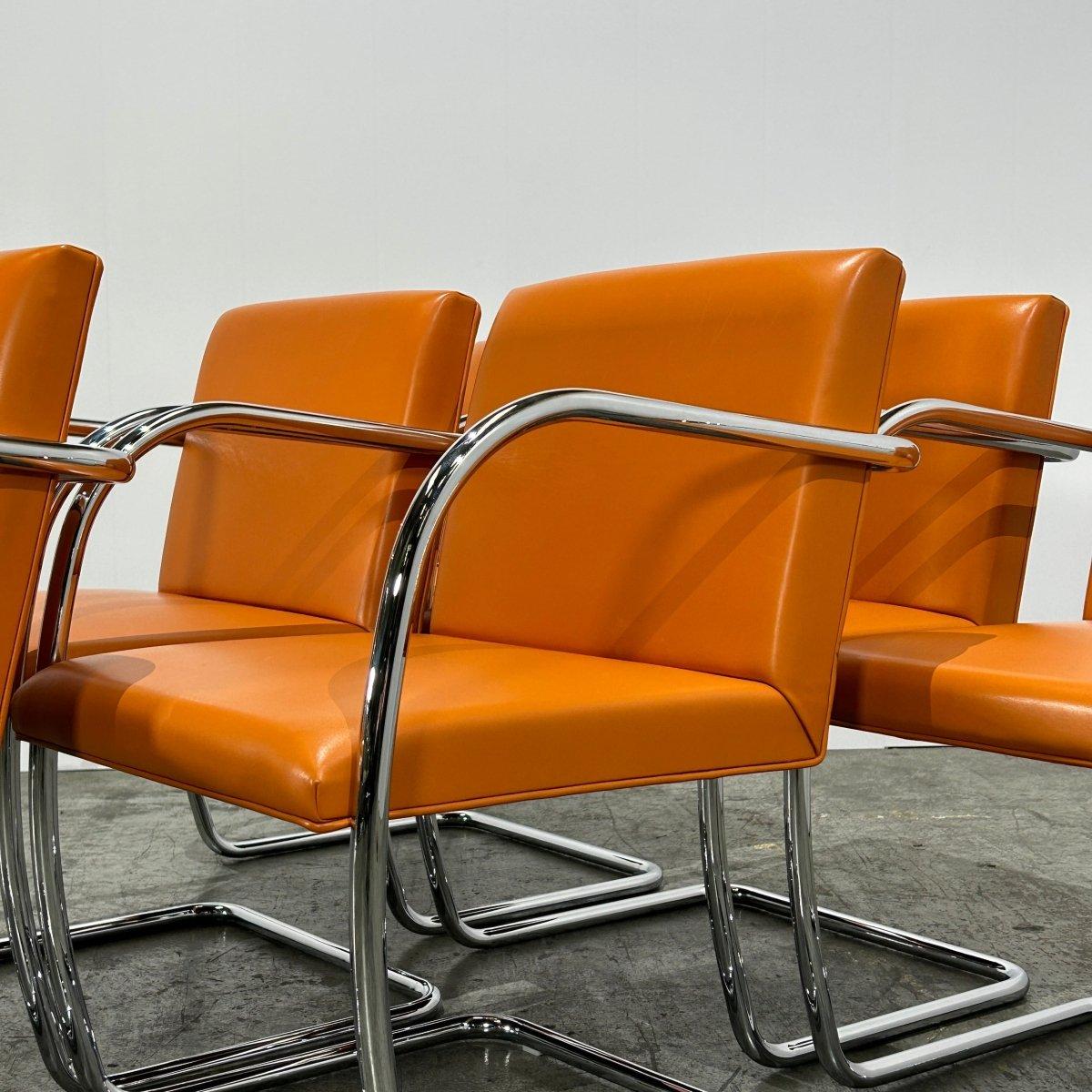 Sedia Knoll Brno Tubular Tan Orange Leather di Ludwig Mies van der Rohe, Set (6) in vendita 3