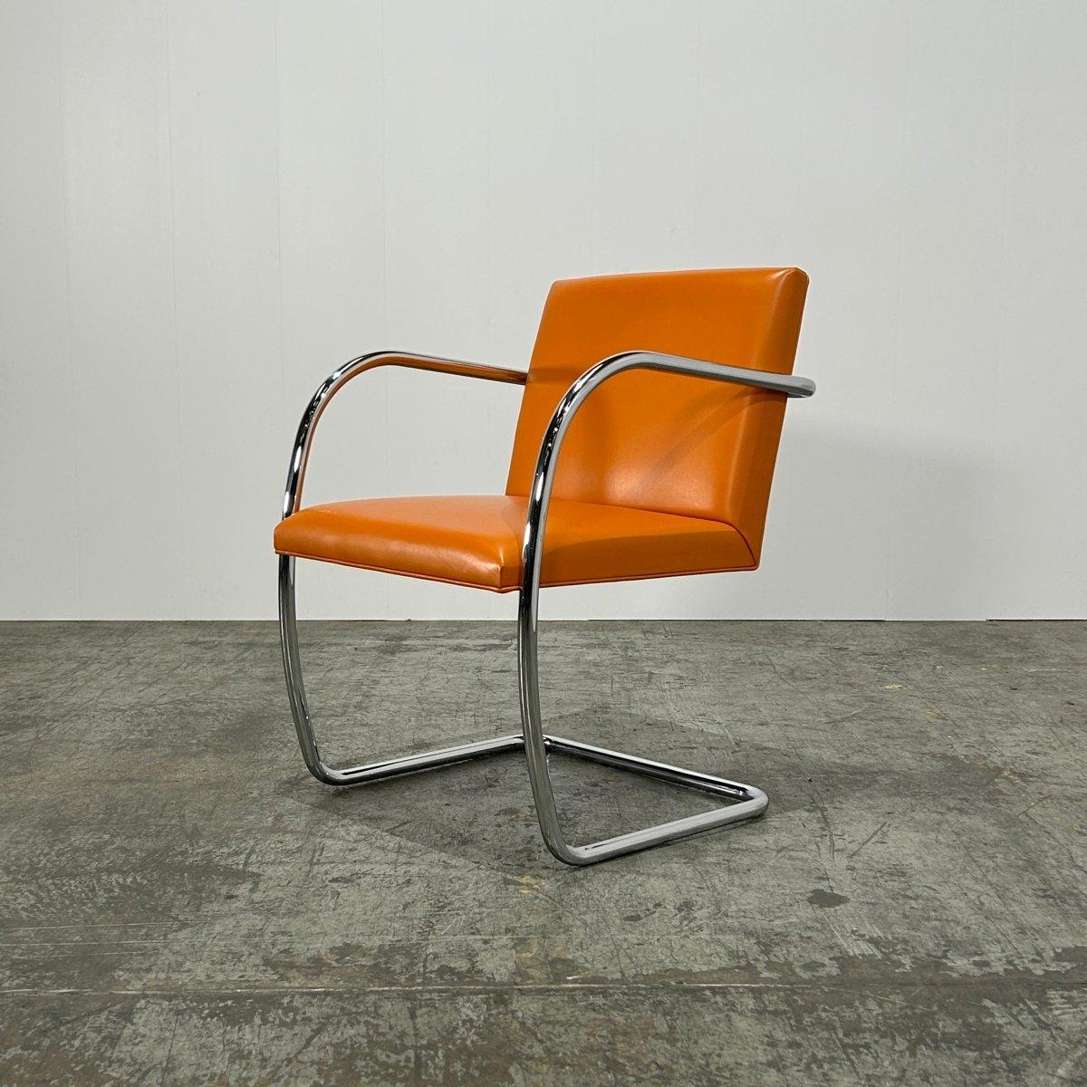 Sedia Knoll Brno Tubular Tan Orange Leather di Ludwig Mies van der Rohe, Set (6) in vendita 4