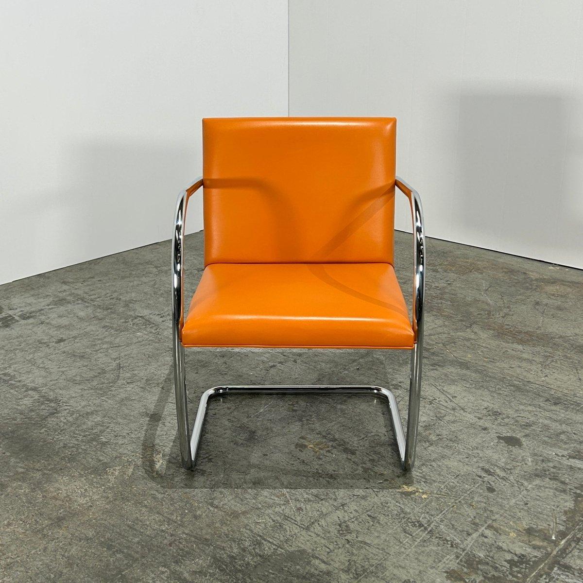 Americano Sedia Knoll Brno Tubular Tan Orange Leather di Ludwig Mies van der Rohe, Set (6) in vendita