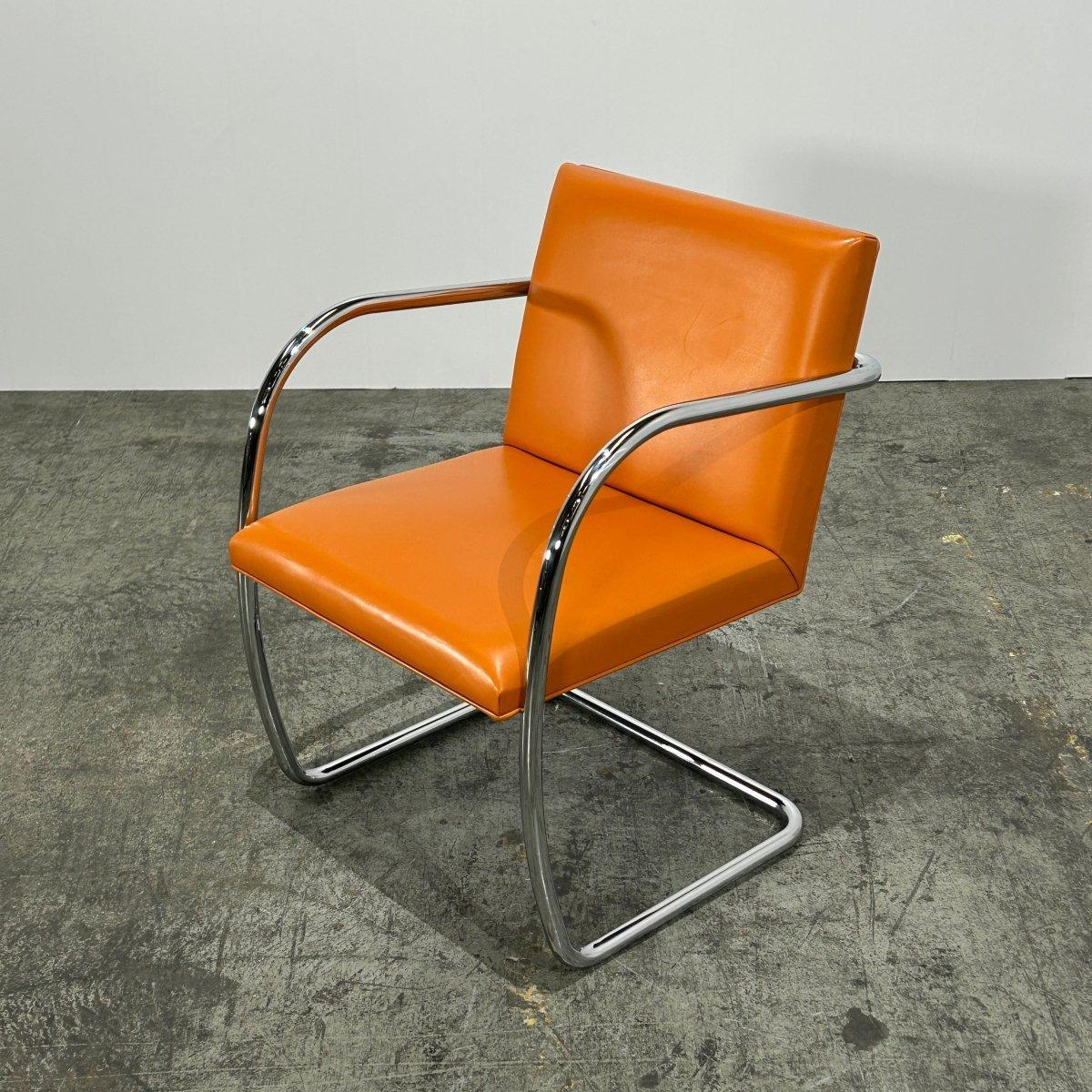 Sedia Knoll Brno Tubular Tan Orange Leather di Ludwig Mies van der Rohe, Set (6) In condizioni buone in vendita a Basildon, London