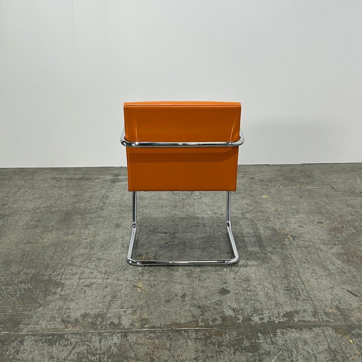 Sedia Knoll Brno Tubular Tan Orange Leather di Ludwig Mies van der Rohe, Set (6) in vendita 1