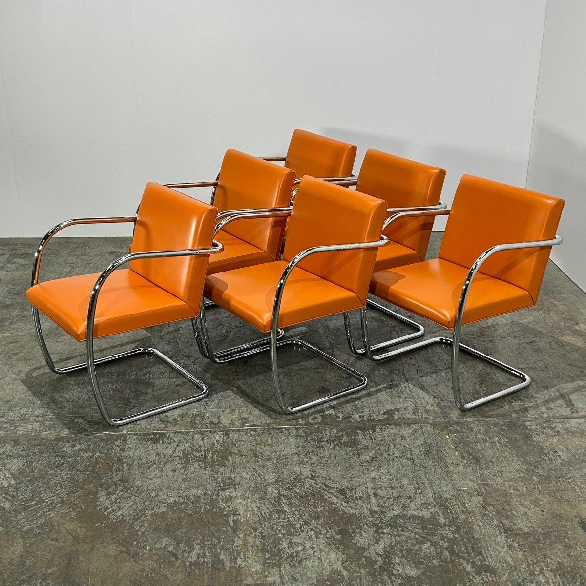 Sedia Knoll Brno Tubular Tan Orange Leather di Ludwig Mies van der Rohe, Set (6) in vendita 2