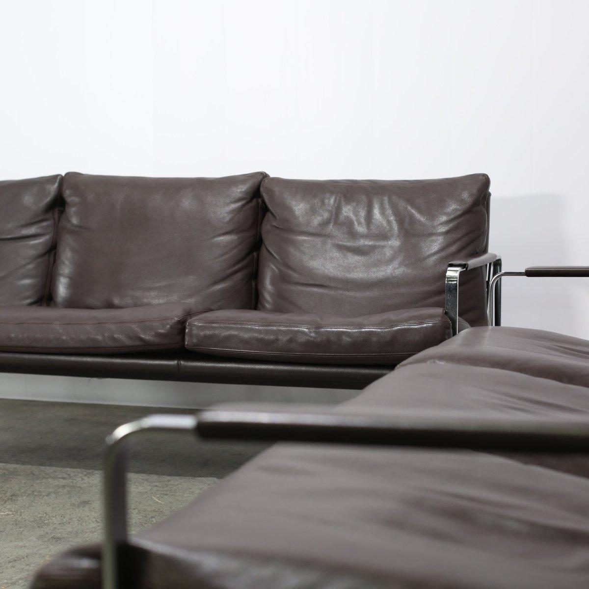 Sofá Knoll Fabricius de piel marrón Estadounidense en venta