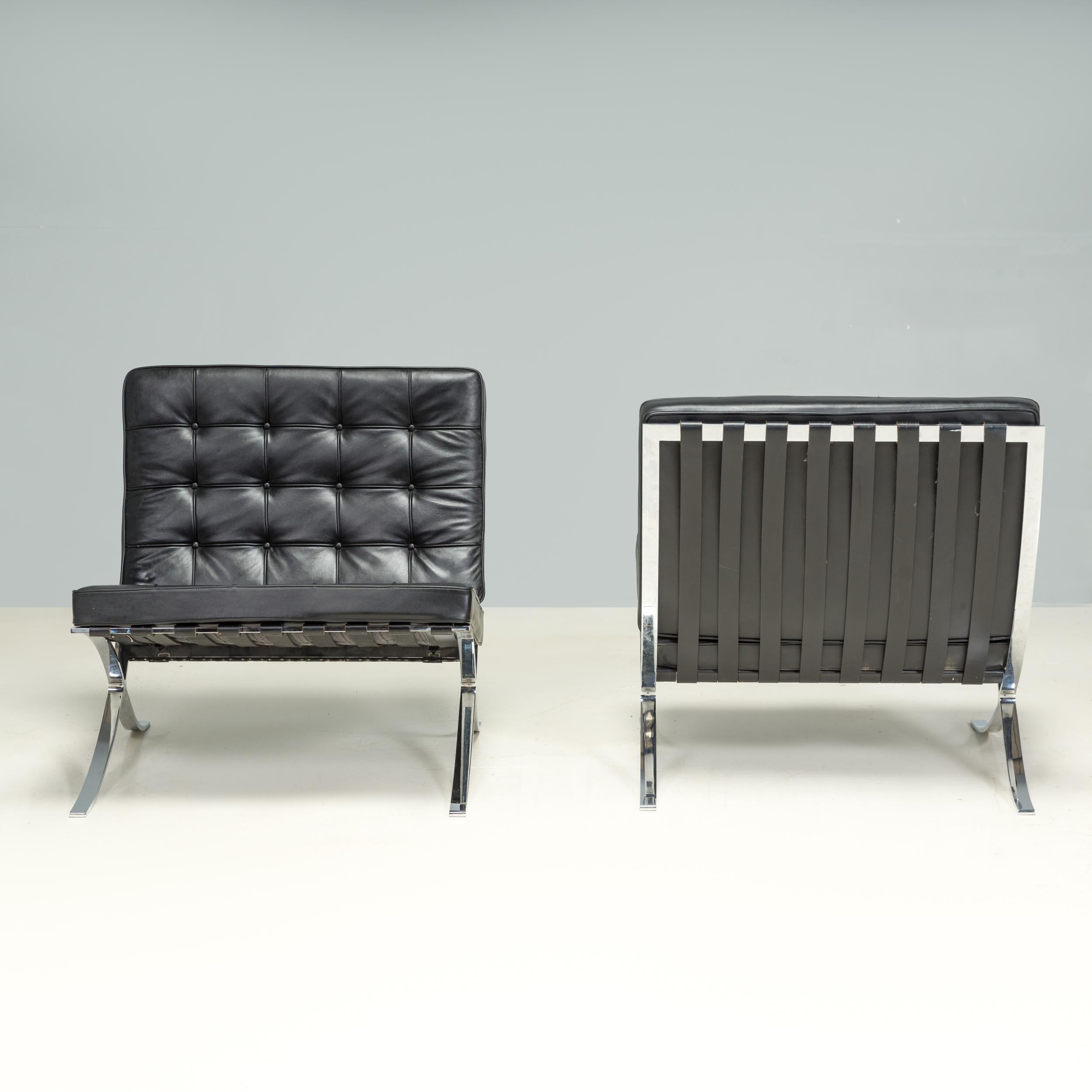 Knoll by Mies Van der Rohe & Reich Black Leather Barcelona Armchairs, Set Of 2 In Good Condition In London, GB